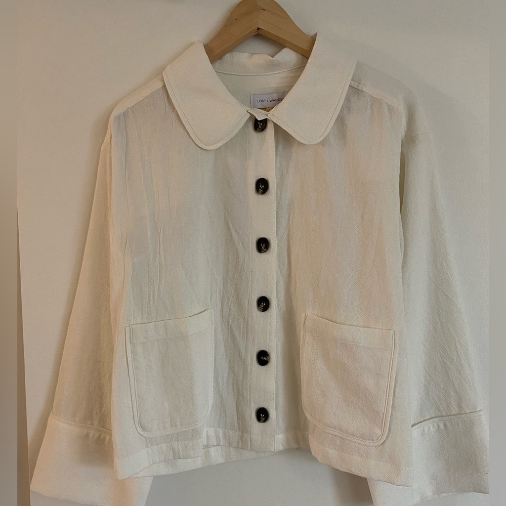 Lost + Wander Lightweight, Peter Pan Collar, White Shacket / Work Jacket